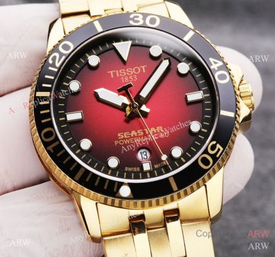 Copy Tissot Seastar T120 Yellow Gold Citizen Watch D-Red Dial 42mm